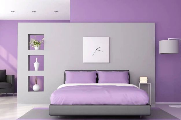 Lavender and Grey Two Colour Combination for Bedroom Walls
