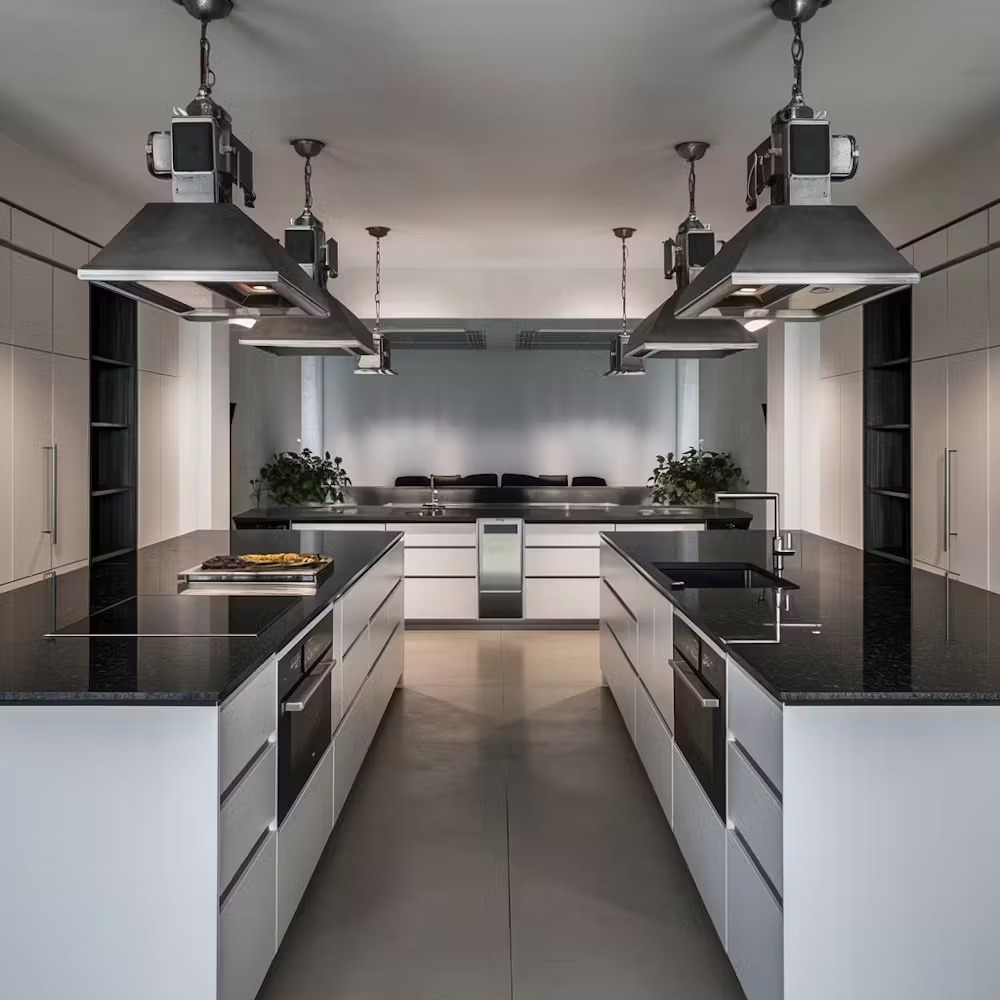 Parallel Kitchen with Statement Lighting