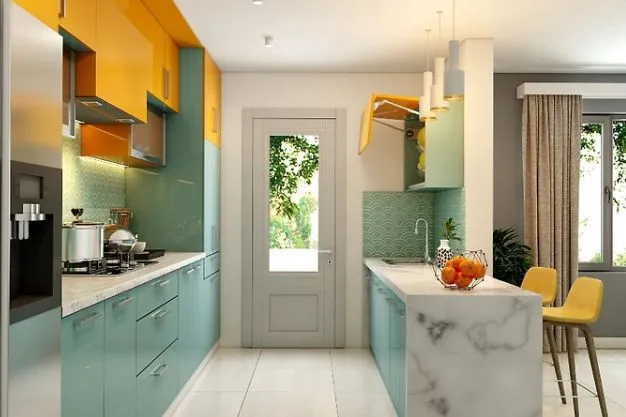 Parallel Kitchen with a Breakfast Bar
