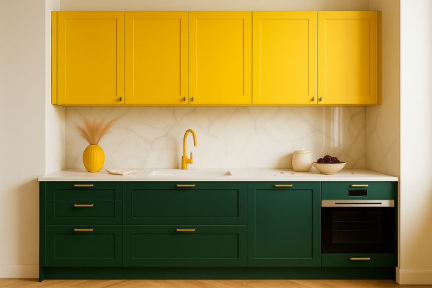 Dark Green & Sunny Yellow Kitchen Design