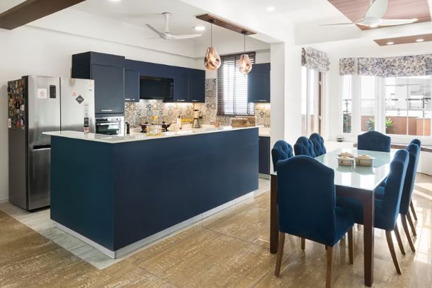 Indian Open Kitchen Design with Dining Table