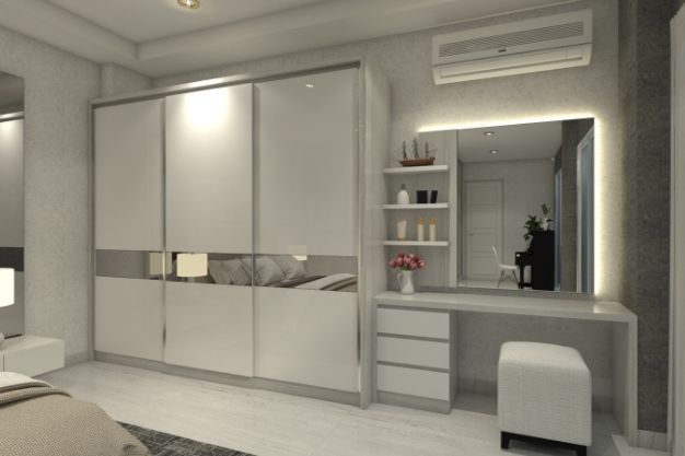 White Wardrobe with Integrated Study Nook or Dressing Table