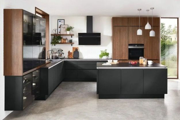 Black and Natural WoodKitchen Design