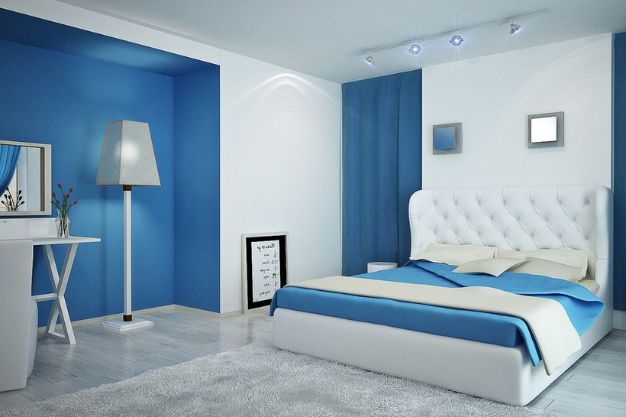 Blue and White Bedroom Wall Colour Combination