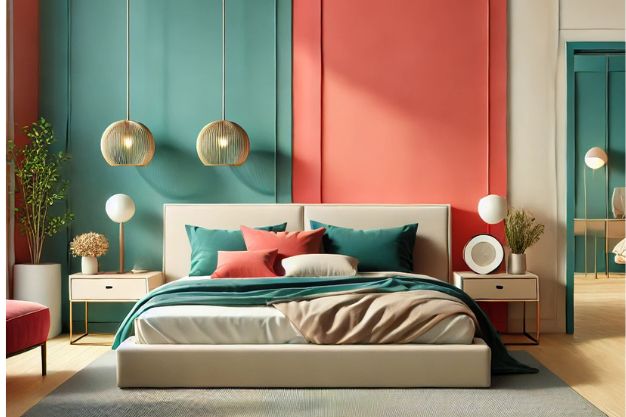 Teal and Coral Bedroom Colour Combination