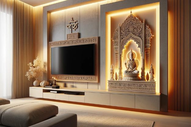 TV Stands with Integrated Pooja Units for a Traditional Vibe