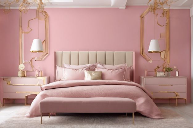 Pink and Gold/Brass Bedroom Wall Colour Combination