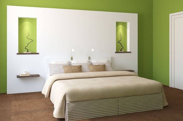 Green and White/Cream Bedroom Wall Colour Combination