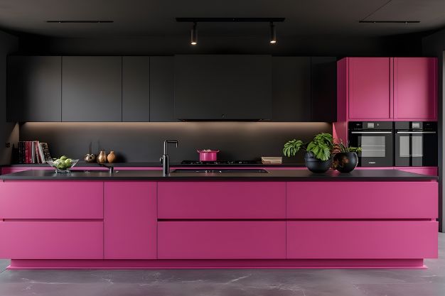 Charcoal Island & Blush Pink Cabinets