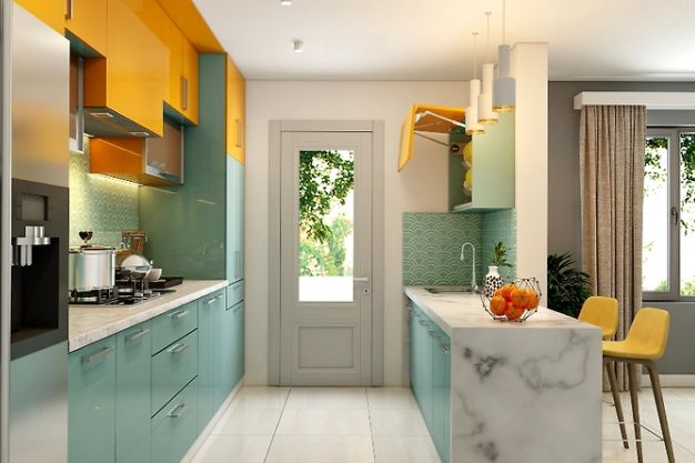 Parallel Kitchen with a Breakfast Bar