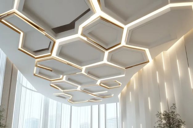 Geometric Grid False Ceiling Patterns Adding Architectural Interest to Your Hall