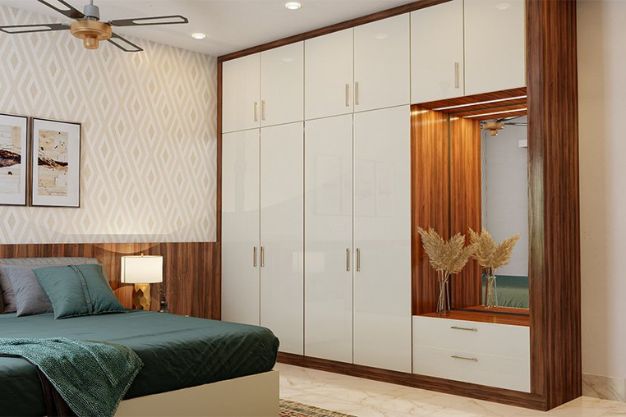 White Wardrobe Design with Mirror